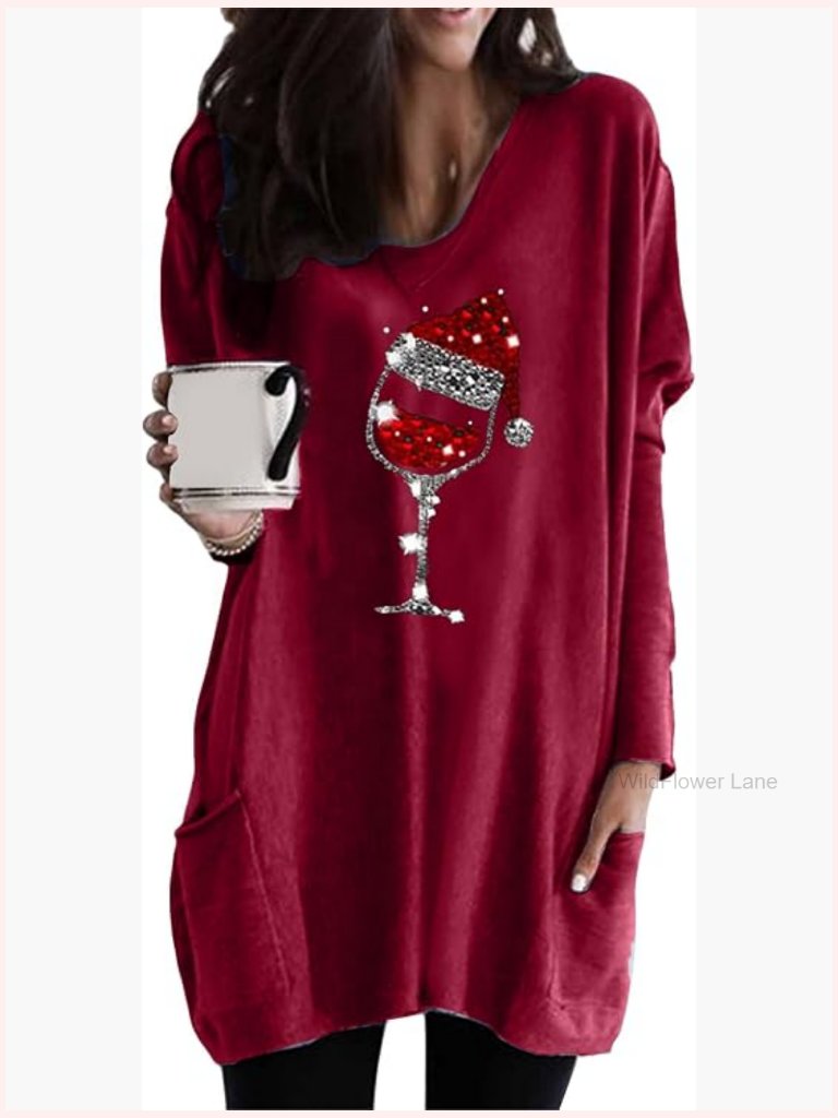 Christmas Crewneck Sweatshirt Long Sleeve Pullover With Pockets Womens